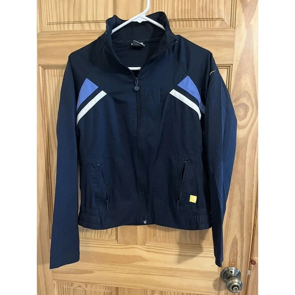 Nike Boys Navy Blue Full Zip Up Classic Logo Track Jacket Size Large Yellow Logo - Picture 1 of 7